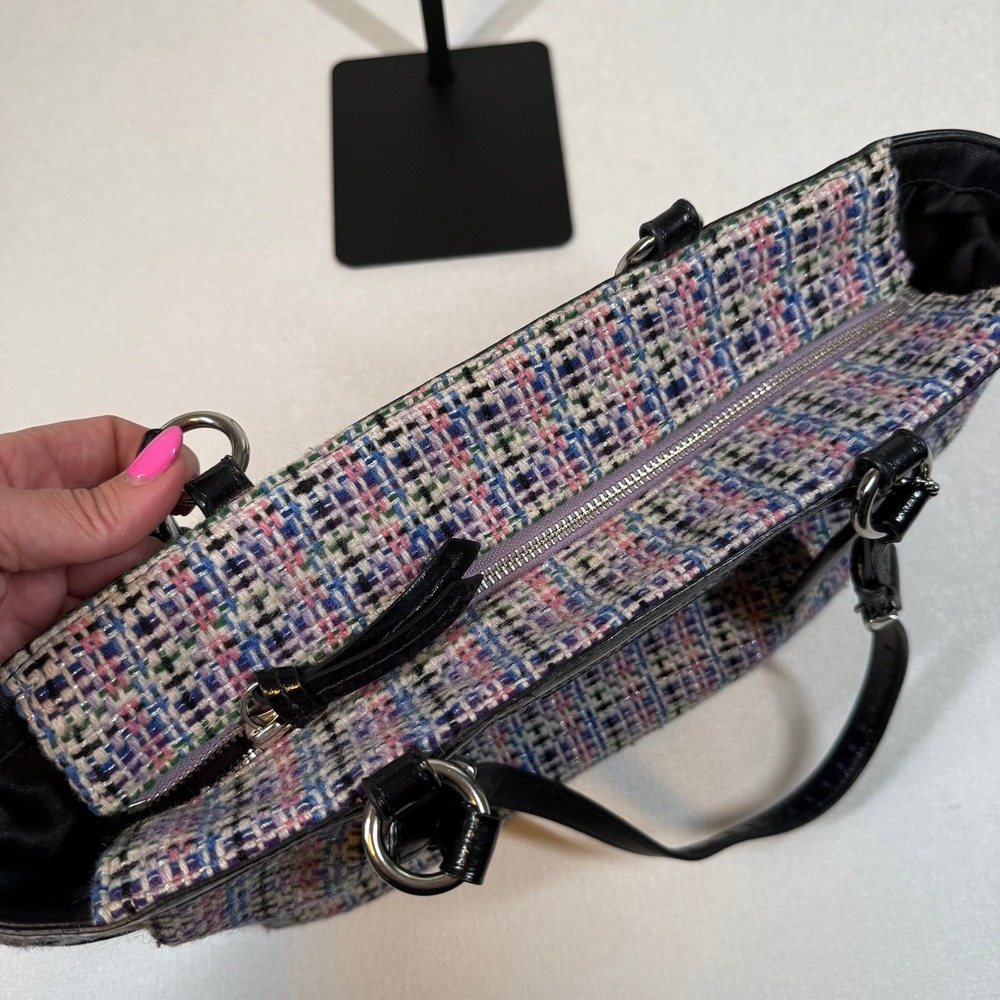 Coach Tweed Shoulder Bag Black Patent Leather Trim Multi Color Tote F17699 - Picture 11 of 14